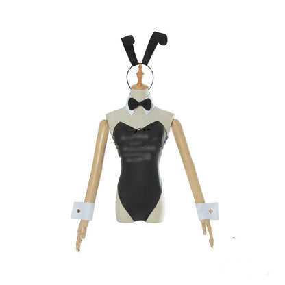 Mannequin wearing a black and white outfit with a bow tie on a white background