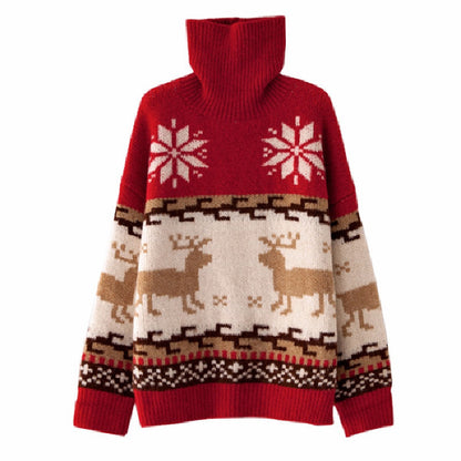 Red sweater with reindeer and snowflake pattern on a white background