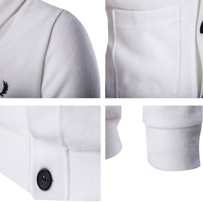 Solid Color Embroidered Slim Knit Coat