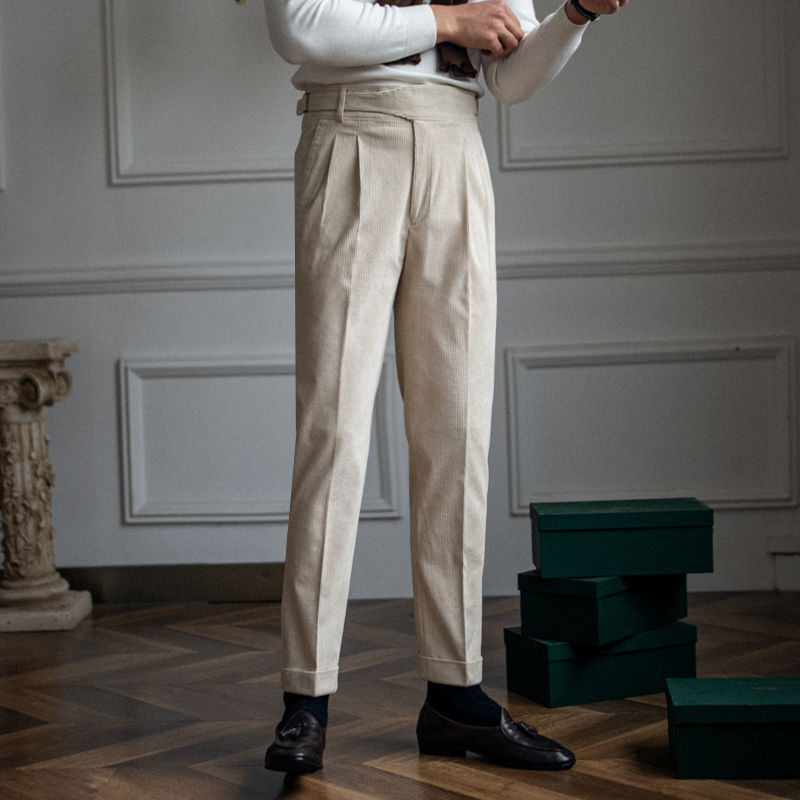 Classic Corduroy High-Waisted Straight Pants for Men