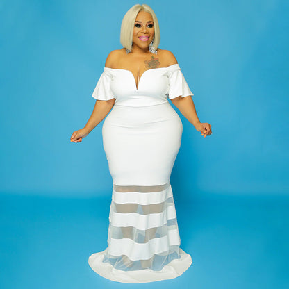 Sheer Charm V-Neck Evening Dress - Plus Size Fashion