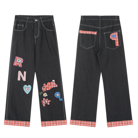 Fusion Edge Spliced Curling Denim Pants for Men