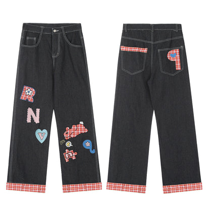 Fusion Edge Spliced Curling Denim Pants for Men