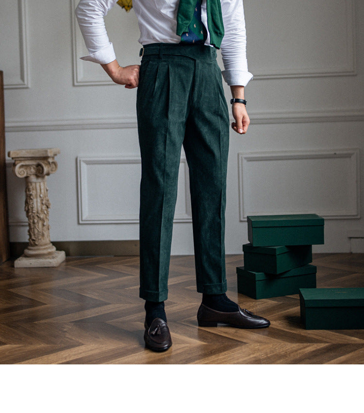 Classic Corduroy High-Waisted Straight Pants for Men
