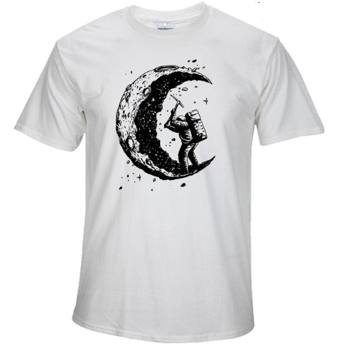 Digging The Moon Print Casual Men's O-neck T-Shirt
