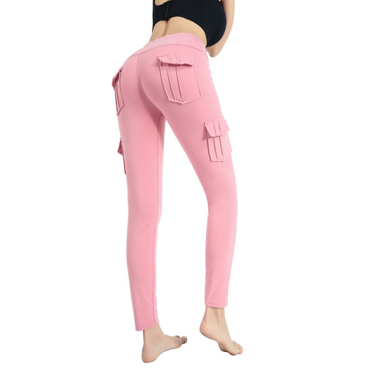 Pockets Perfection: Solid Color Slim Yoga Track Pants for Women