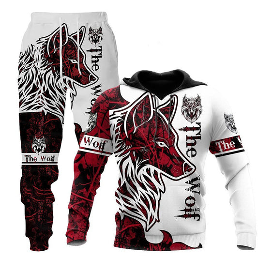 Wolf Graphic Two-Piece Tracksuit for Men – Outdoor Sportswear Set