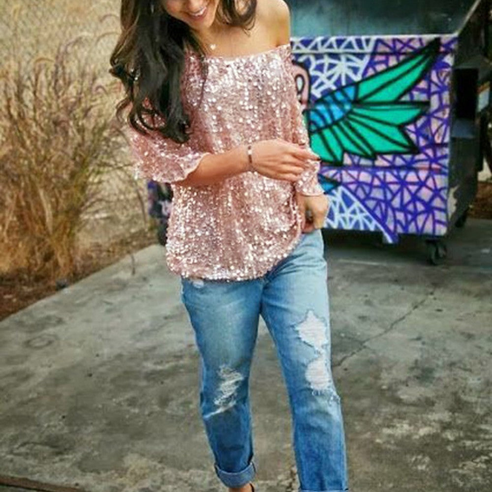 Urban Glam Off-Shoulder Glitter Top