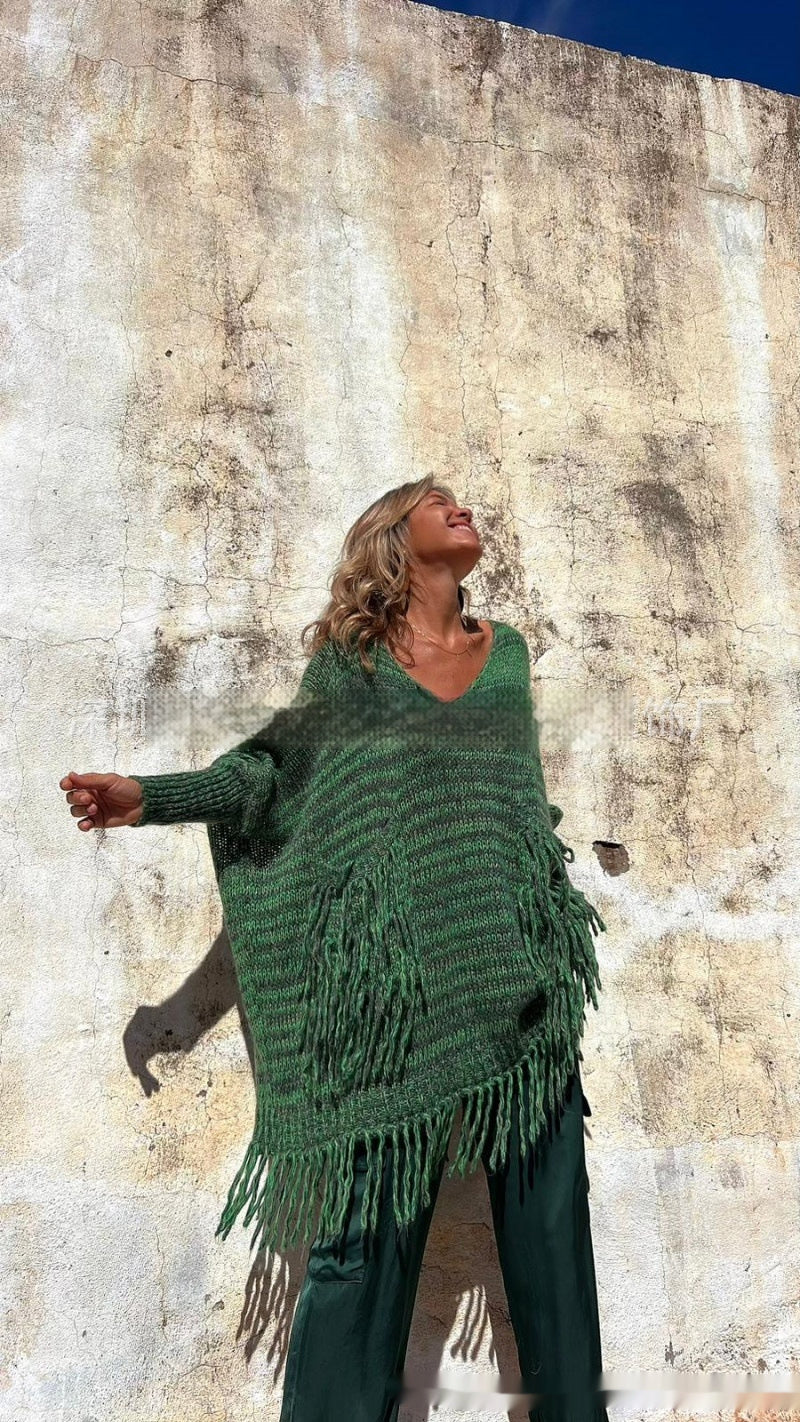Elegant Tassel Trim Knitted Sweater