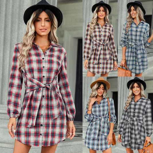 Plaid Perfection Drawstring Waist Fashion Dress