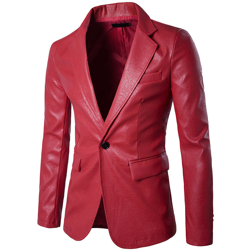 Urban Style PU Leather Single-Button Suit for Men