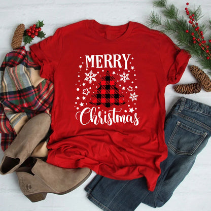 Foreign Trade Christmas Tree T-shirt Men And Women Red