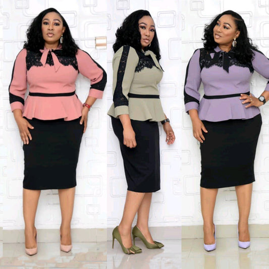 Refined Lace Stitching Dress - Plus Size with Elegant Bow