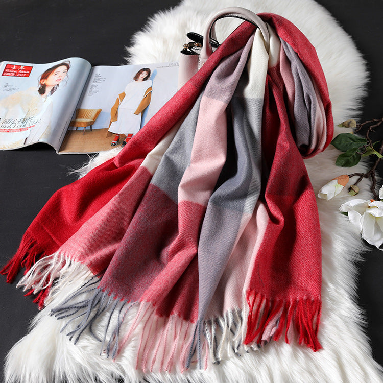 Autumn Winter New Women British Cashmere Checked Scarf Female 200x70 Double Side Warm Plaid Tassel Shawl Scarf