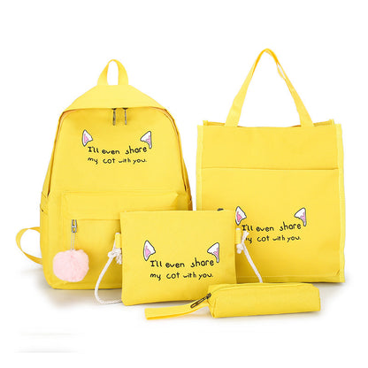 Womens Backpack Contrast Color 4pcs Set Canvas Waterproof Bag