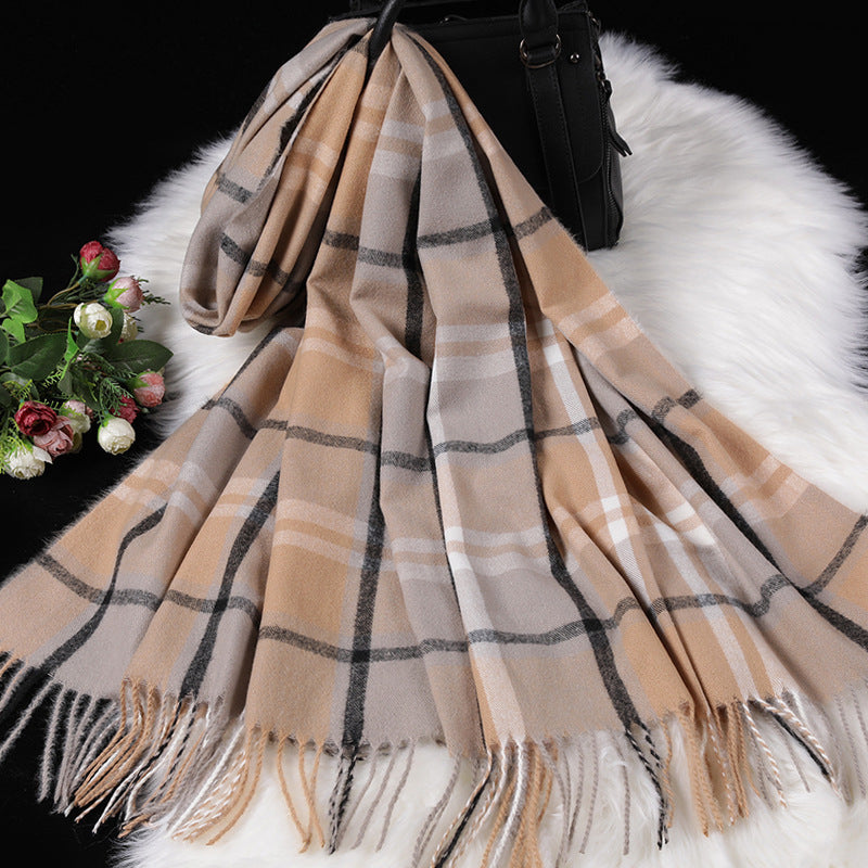 Autumn Winter New Women British Cashmere Checked Scarf Female 200x70 Double Side Warm Plaid Tassel Shawl Scarf