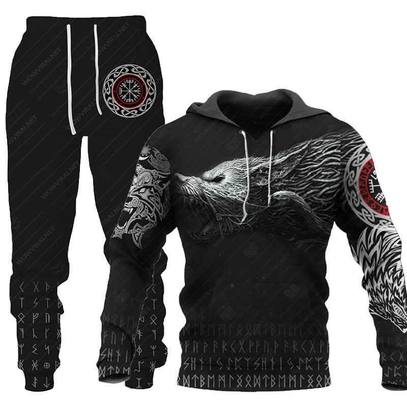 Wolf Graphic Two-Piece Tracksuit for Men – Outdoor Sportswear Set