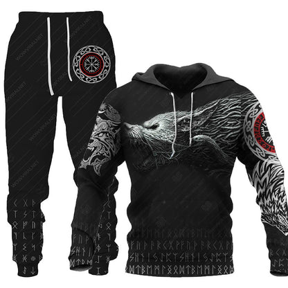 Wolf Graphic Two-Piece Tracksuit for Men – Outdoor Sportswear Set