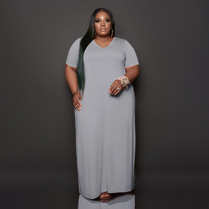Comfortable Everyday Loose Dress - Solid Color, Large Size