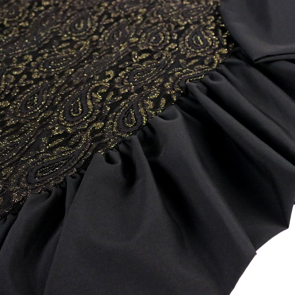 Stylish Black Pullover Dress - Irregular Cut, Lace Detailing, Large Size