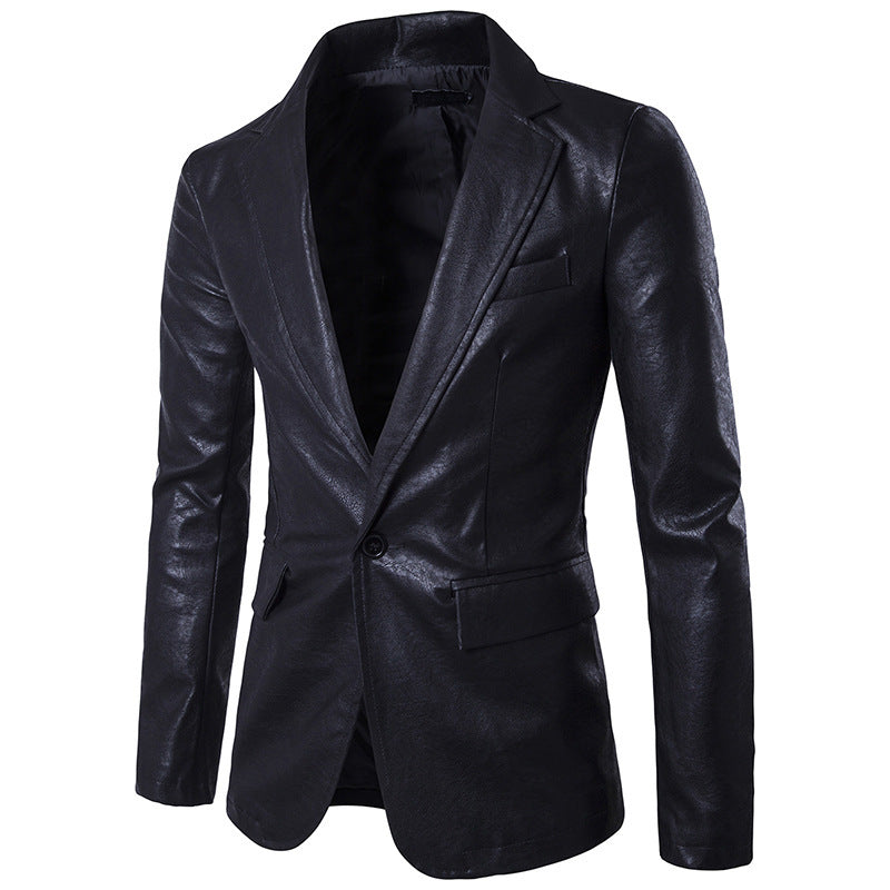 Urban Style PU Leather Single-Button Suit for Men