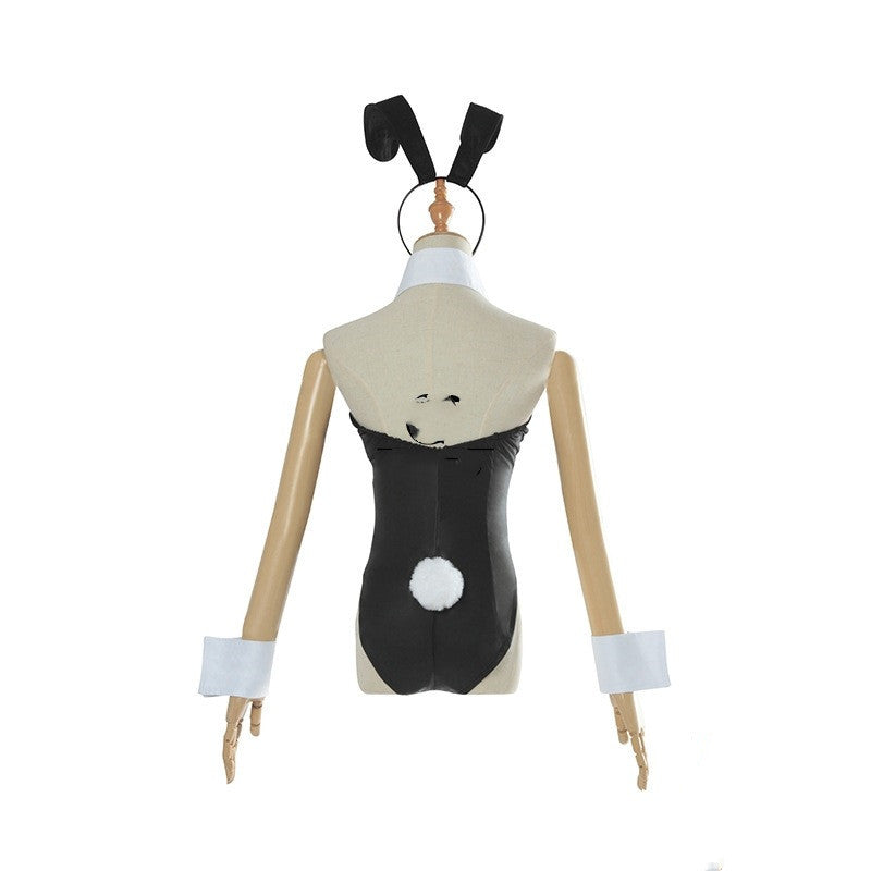 Black swimsuit with white accents on a mannequin against a white background