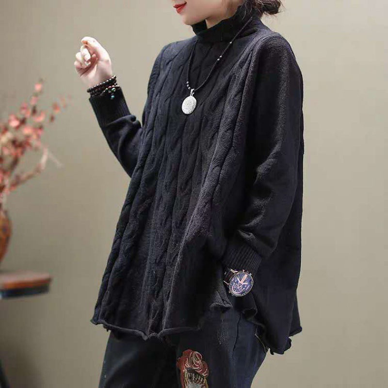 Curling Waves Knitted Sweater with Artistic Slit