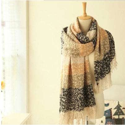 Autumn And Winter Sand Mixed Color Contrast Color Striped Scarf Lengthened Plus Size Shawl