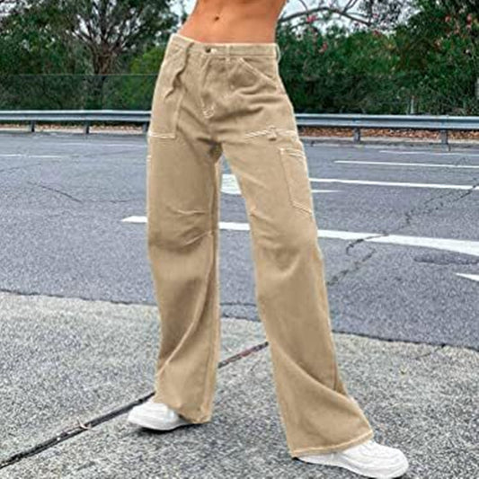 High Waist Wide Leg Tooling Pants for Women with Pockets