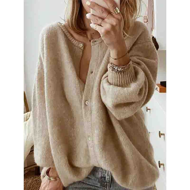 Elegant Comfort Lantern Sleeve Cardigan