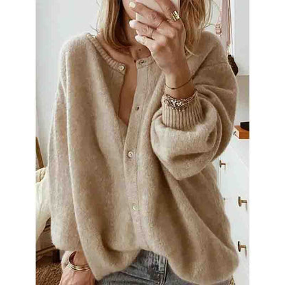 Elegant Comfort Lantern Sleeve Cardigan
