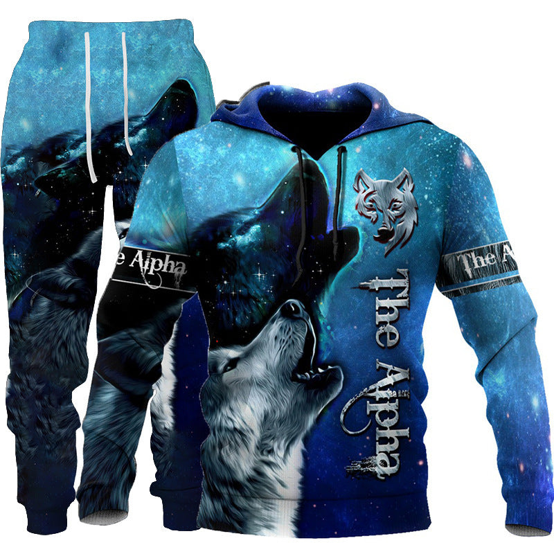 Wolf Graphic Two-Piece Tracksuit for Men – Outdoor Sportswear Set