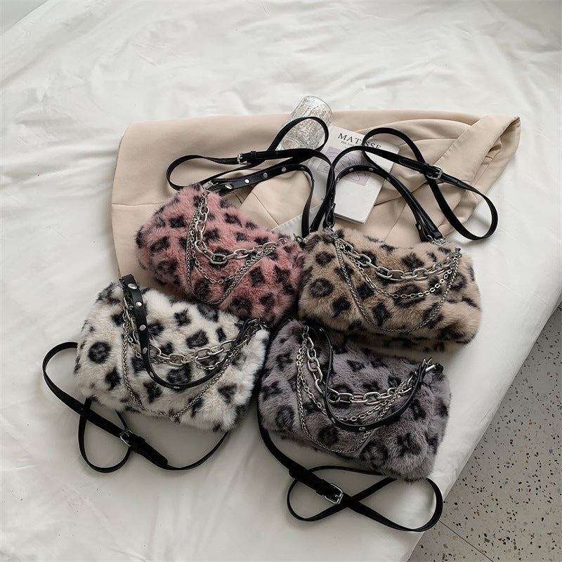 Floral Charm Plush Chain Shoulder Bag