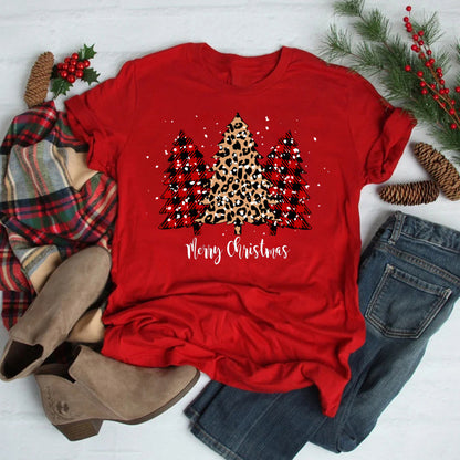 Foreign Trade Christmas Tree T-shirt Men And Women Red