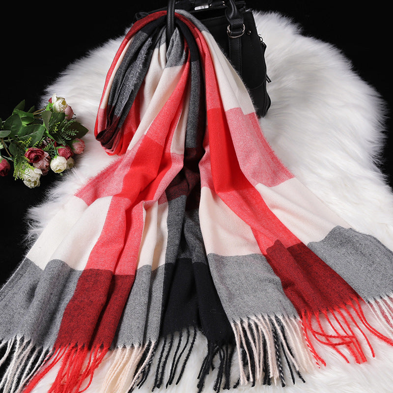 Autumn Winter New Women British Cashmere Checked Scarf Female 200x70 Double Side Warm Plaid Tassel Shawl Scarf