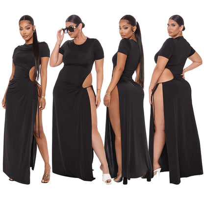 Midnight Glam Slit Strap Dress