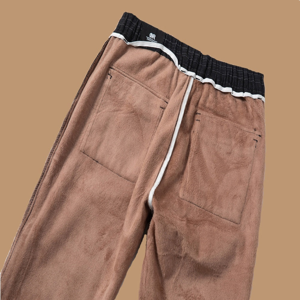 Korean Winter Plaid Brushed Slim Fit Casual Pants