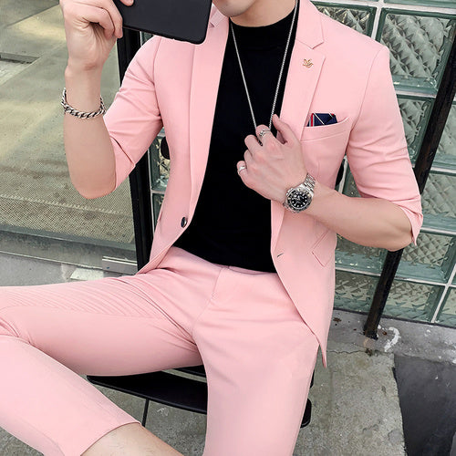 Modern Single Button Two-Piece Suit with Three-Quarter Sleeves