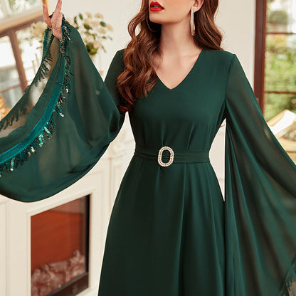 Emerald Fringed Chiffon Dress