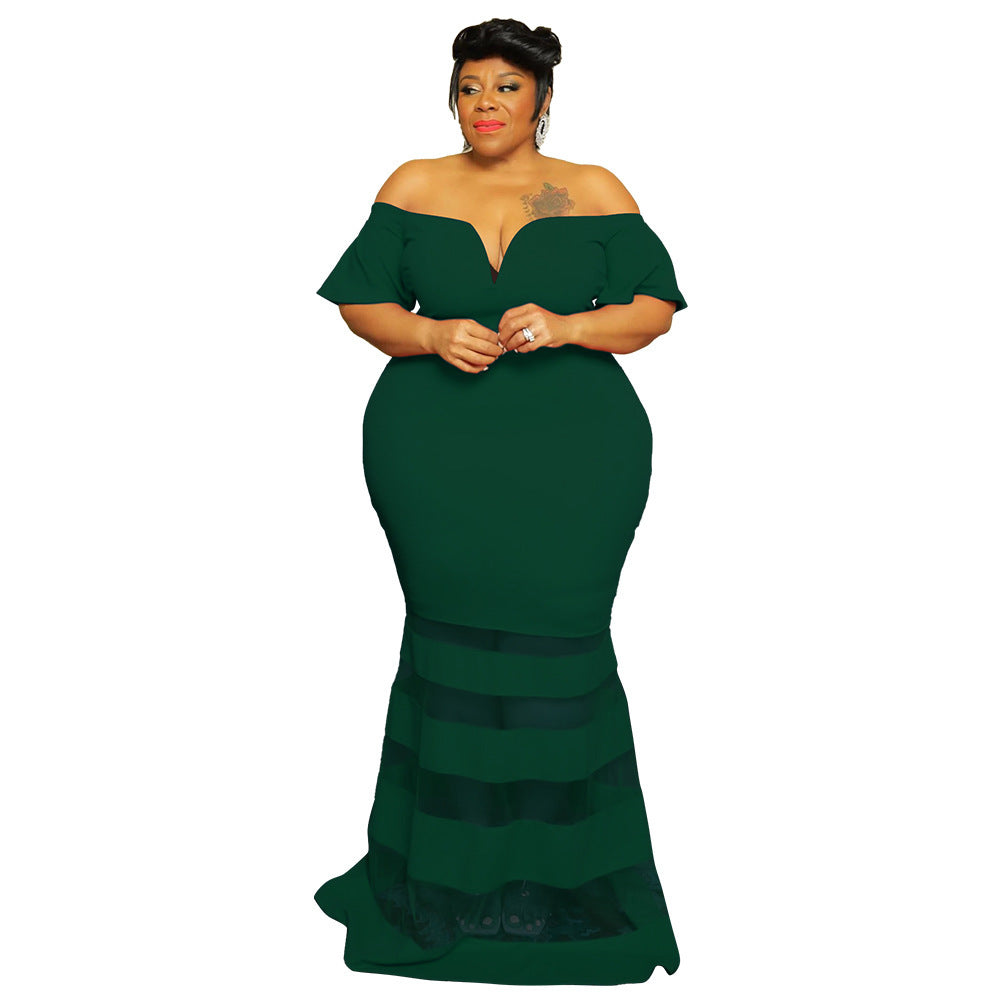 Sheer Charm V-Neck Evening Dress - Plus Size Fashion