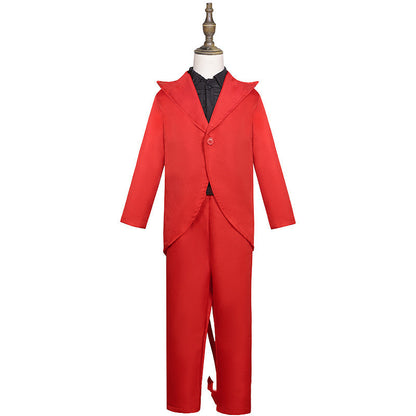 Red suit on a mannequin against a white background
