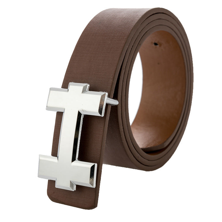 H Brand Stylish PU Leather Belt with Buckle for Jeans