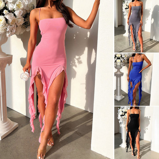 Sexy Split Ruffle Suspender Dress: Summer Fashion Statement