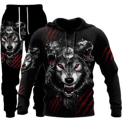 Wolf Graphic Two-Piece Tracksuit for Men – Outdoor Sportswear Set