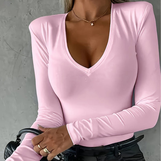Sleek and Simple: Women's V-neck Long-sleeved Casual T-shirt