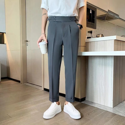 Draped Slim Fit Cropped Suit Pants for Men