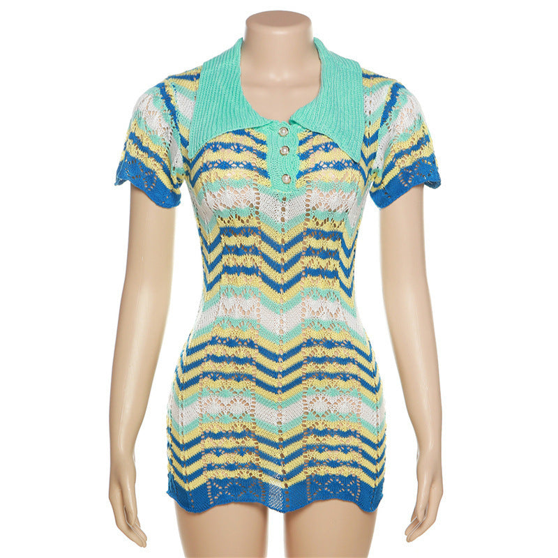 Summer Breeze Knitted Lapel Dress
