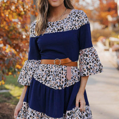 Floral Breeze Round Neck Bell Sleeve Pullover Dress