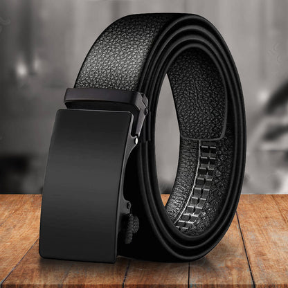 Sleek Black Microfiber Leather Ratchet Belt for Men – Adjustable and Stylish