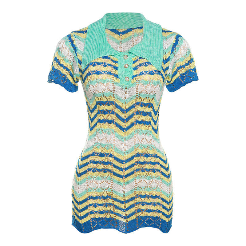 Summer Breeze Knitted Lapel Dress